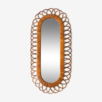 Miroir fleur ovale en rotin 76 x 37 cm
