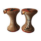 2 Tam-Tam stools dressed in burlap and original vintage fabric