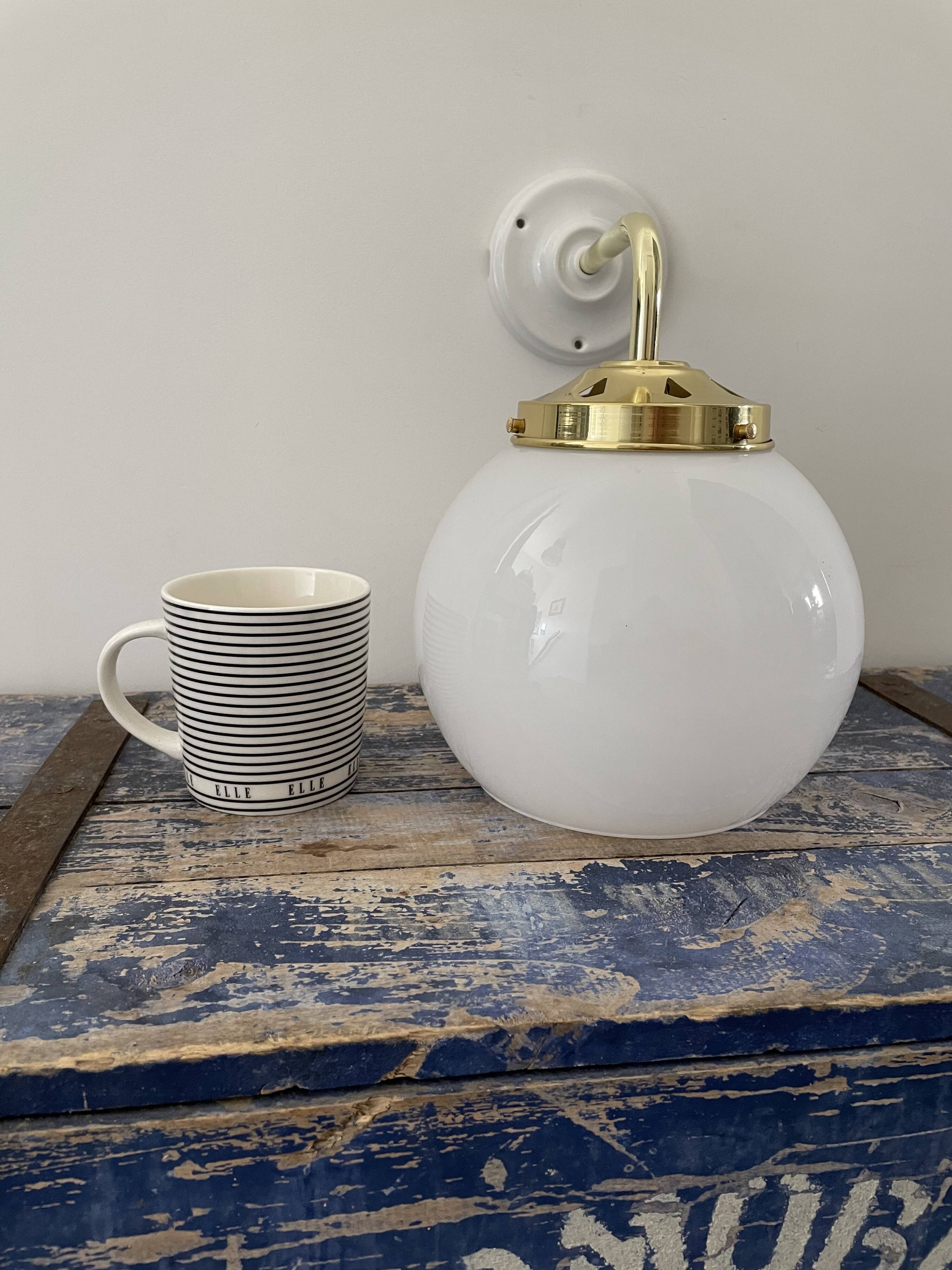 Vintage white opaline wall lamp