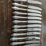 Series of 12 entremet knives in silver metal stainless steel blade louis XV Marly floral style