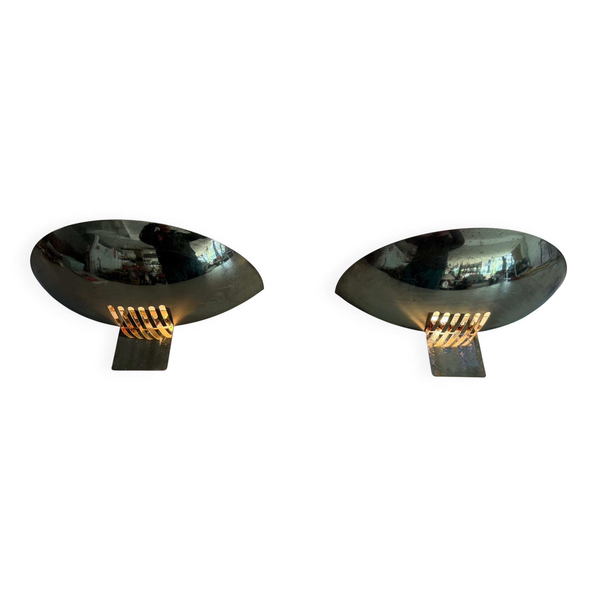 Pair of brass wall sconces from the mid-century by SCE, 1960s, France.