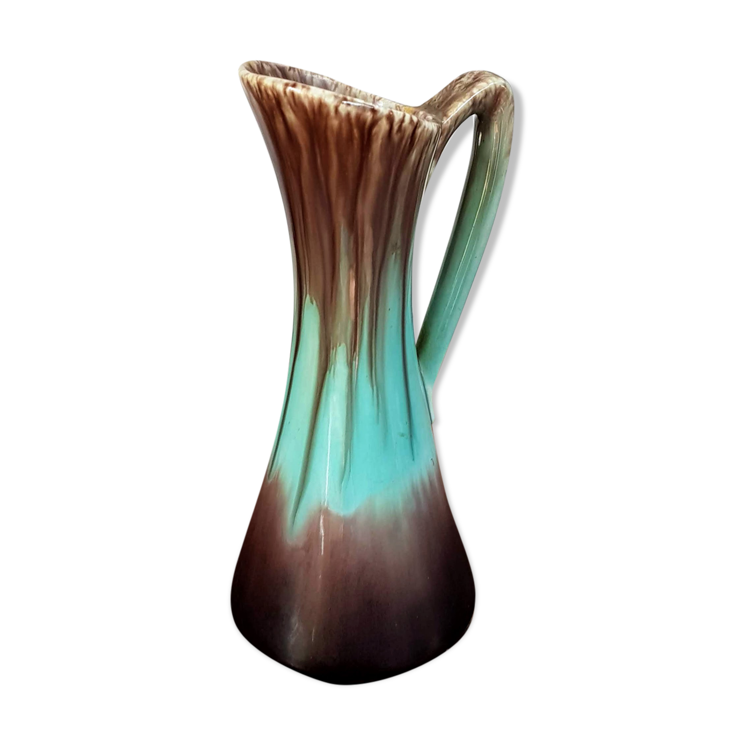 Antique Brown and Green Ceramic Jug