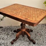 Pedestal table nineteenth century rectangular to central, marquetry tray with geometric decoration