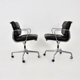 Black leather chairs with soft padding by Charles & Ray Eames for ICF, 1970s, set of 2