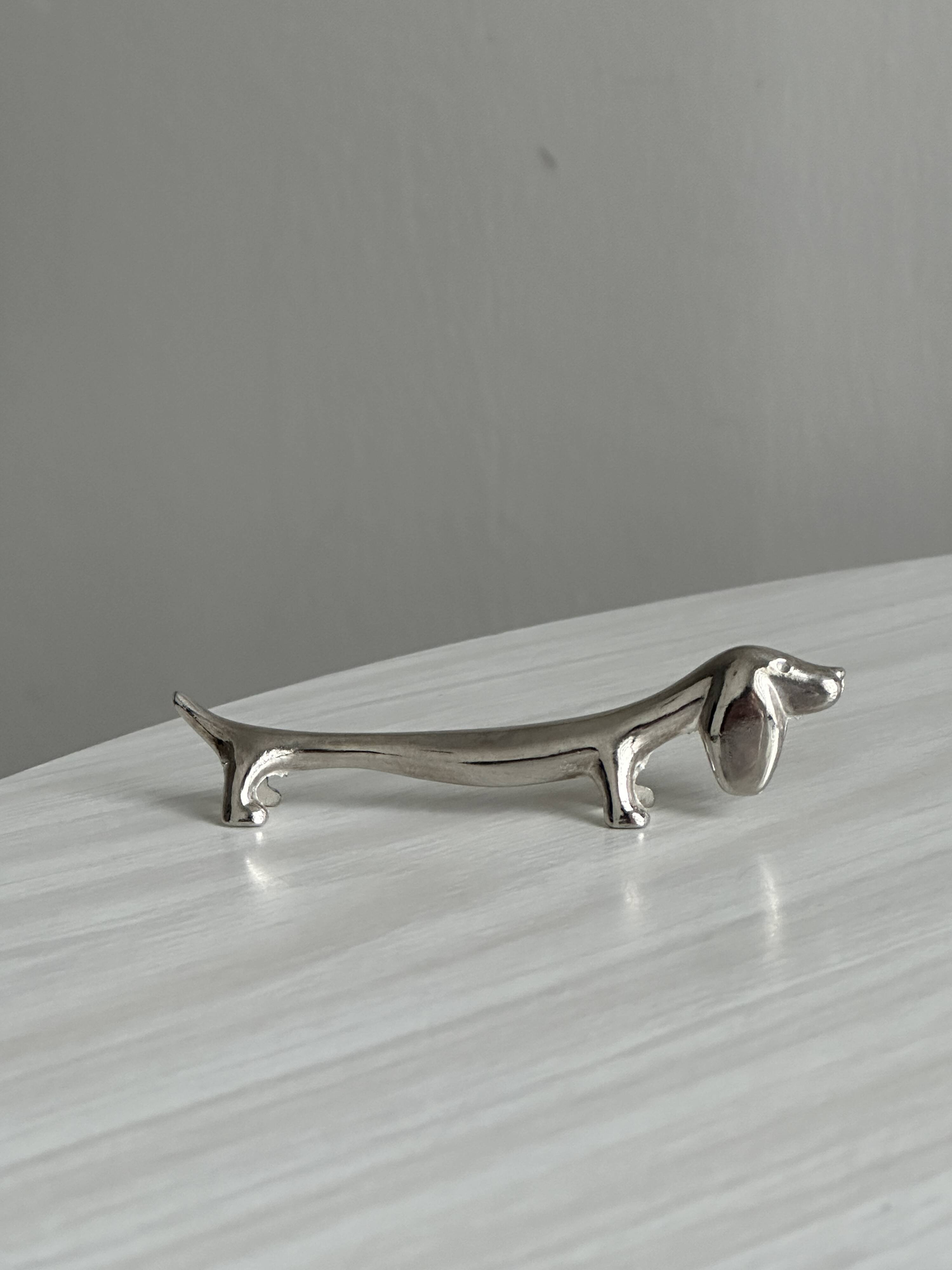 6 white stainless steel metal dachshund dog knife holders