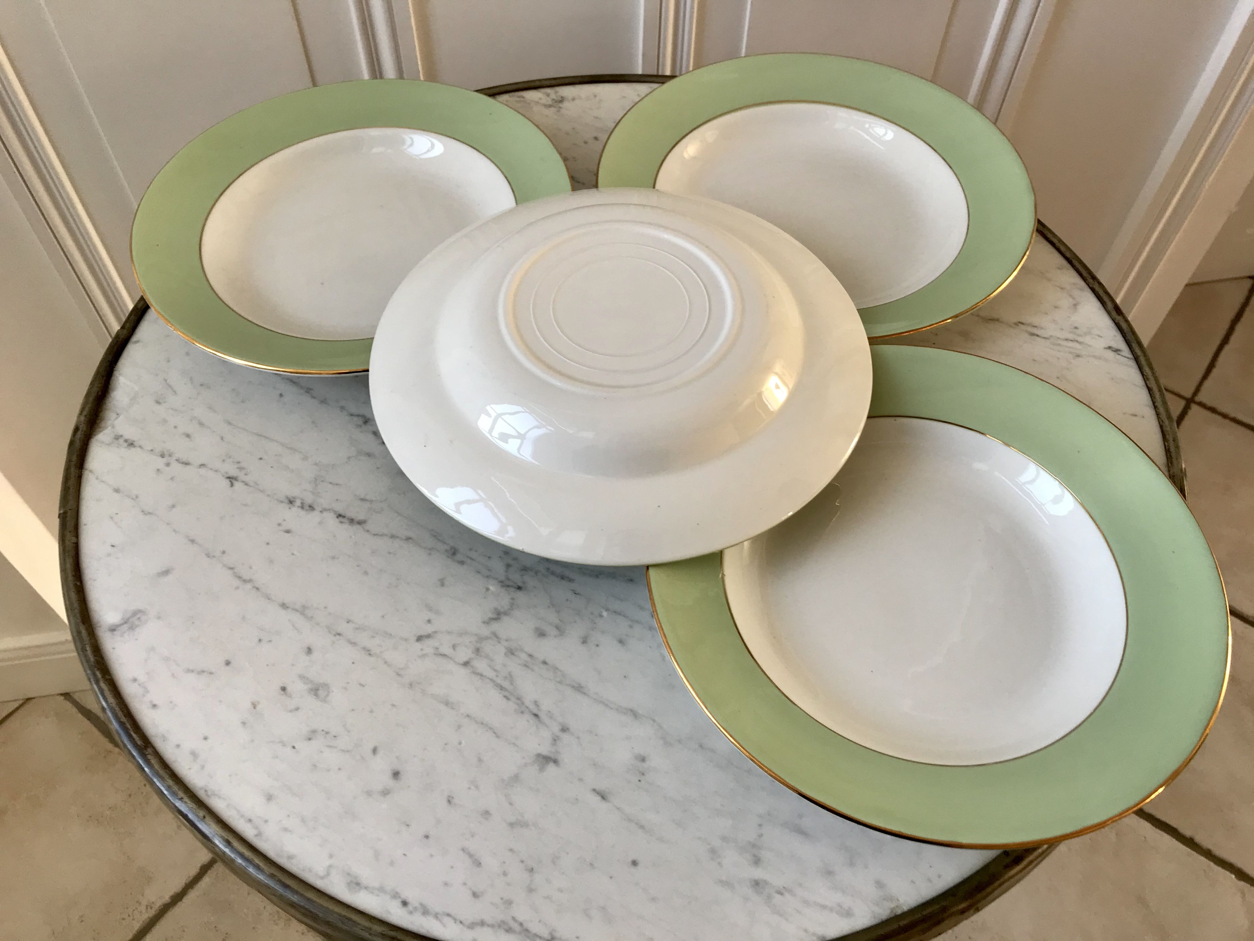 4 hollow plates Saint-Amand 60s pastel almond green