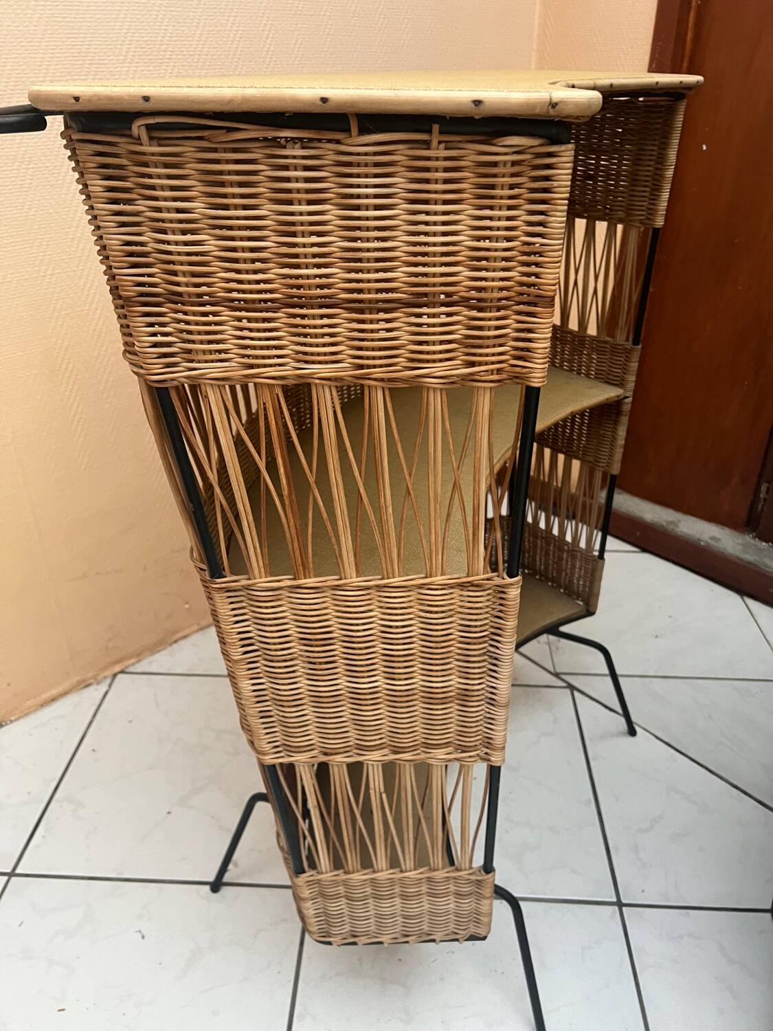 Vintage rattan and metal bar, 60s