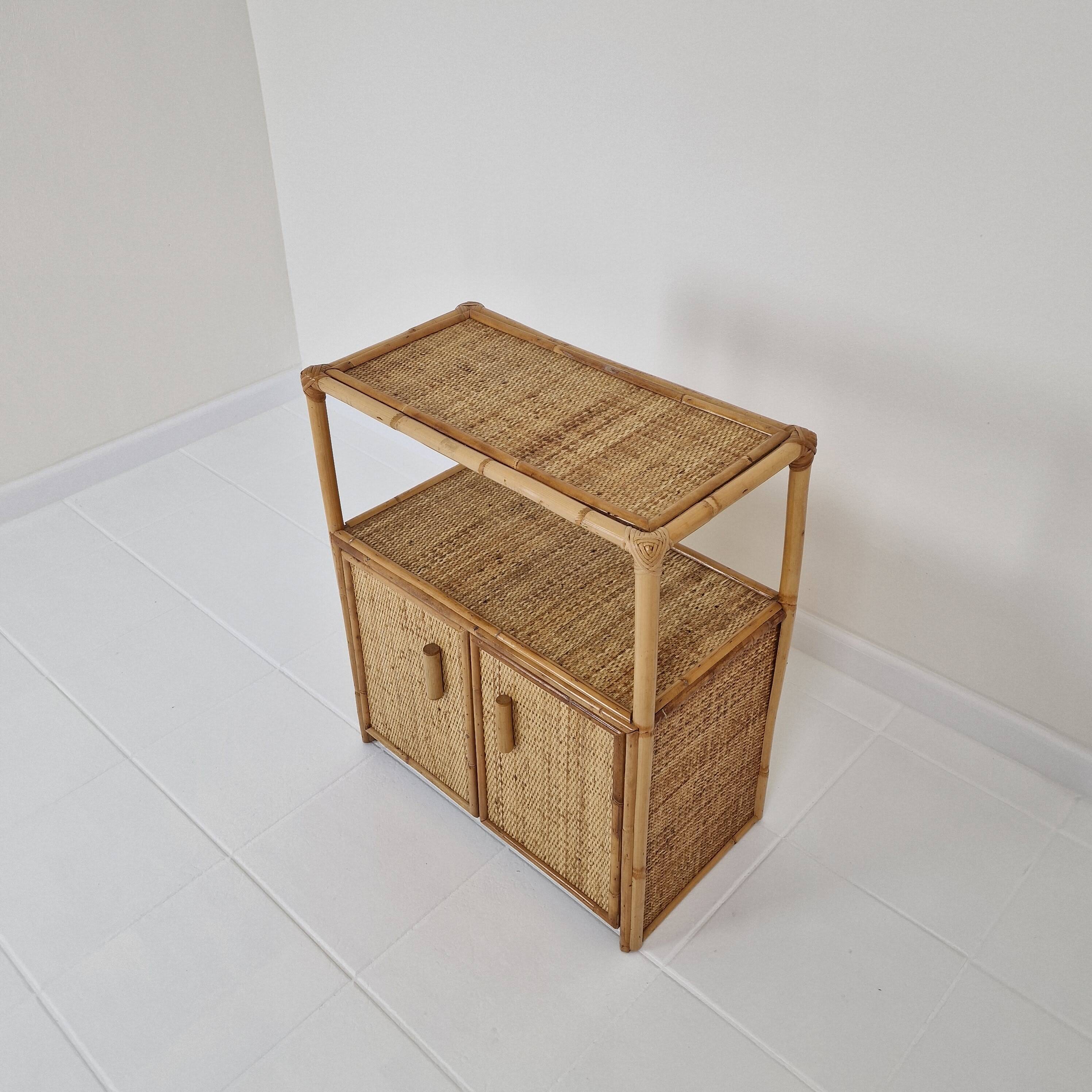 Italian Bamboo and Rattan Cabinet or Bed Side Table, 1980s