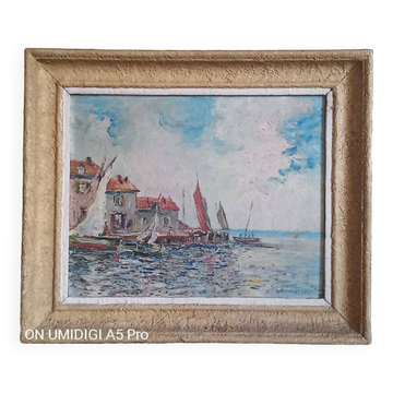 Louis Bessinger (1899-1978) - Oil on panel - view of a port - 48 x 37 cm