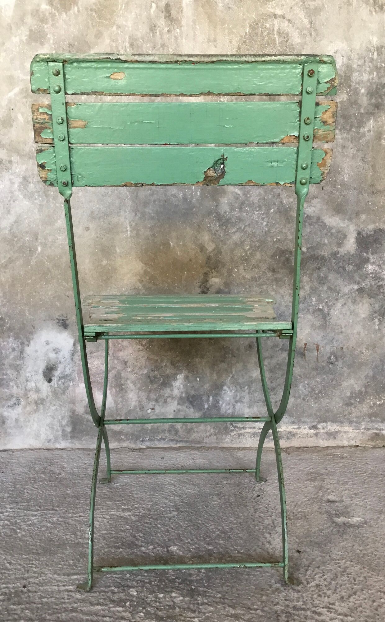 Pair of folding garden chairs with wooden slats - vintage 1950