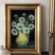 Painting bouquet of white flowers golden frame