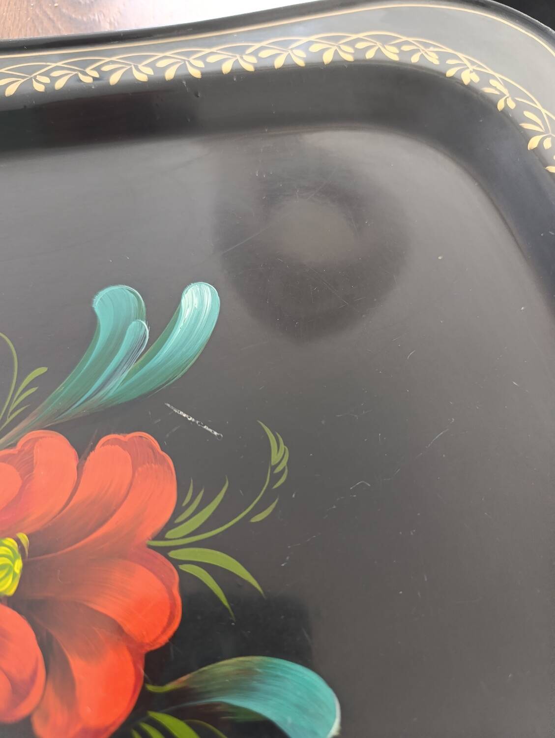 Large Vintage USSR Tray - Painted Flowers