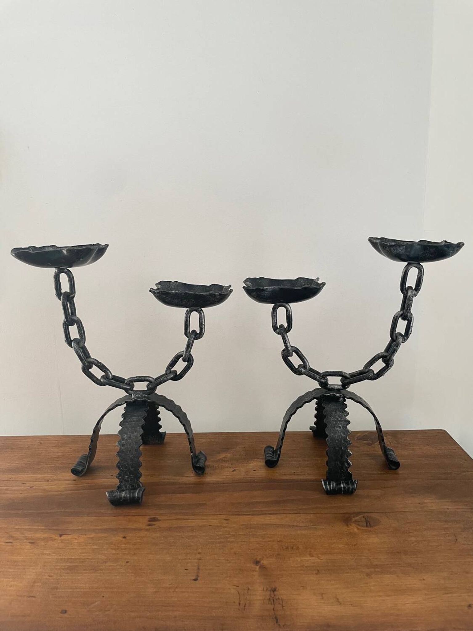 Pair of large wrought iron candlesticks 1950