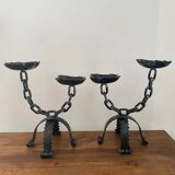Pair of large wrought iron candlesticks 1950