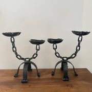 Pair of large wrought iron candlesticks 1950