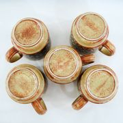 5 beige and fawn stoneware mugs - brown geometric decor - made in England - vintage 70s