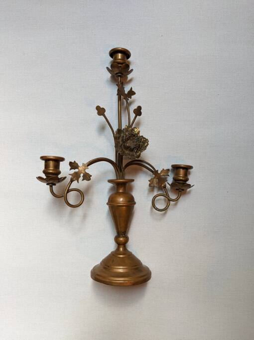 Antique candle holder old brass sunflower baroque countryside three branches