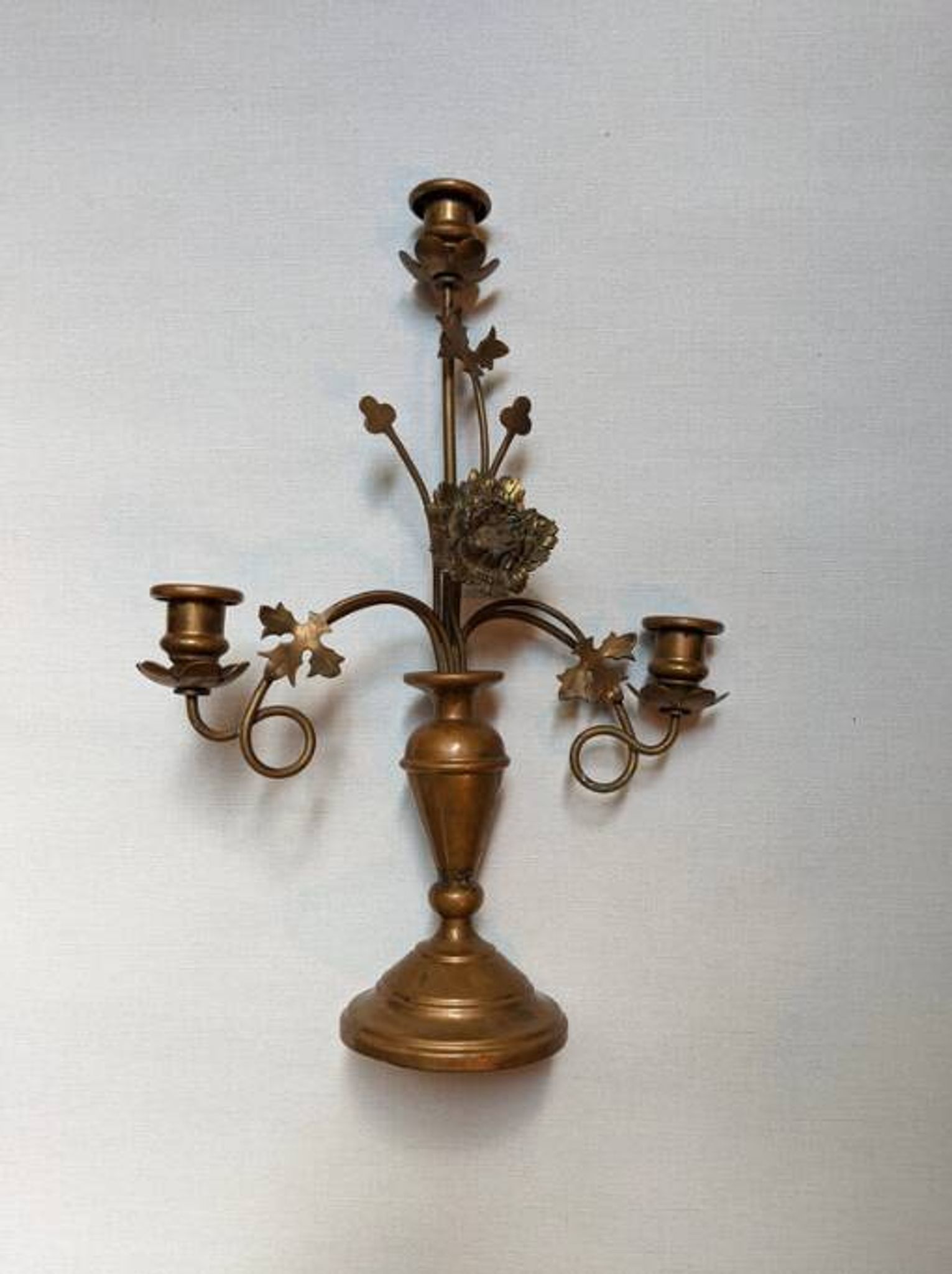 Antique candle holder old brass sunflower baroque countryside three branches