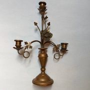 Antique candle holder old brass sunflower baroque countryside three branches