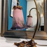 Art nouveau tulip style bronze lamp signed