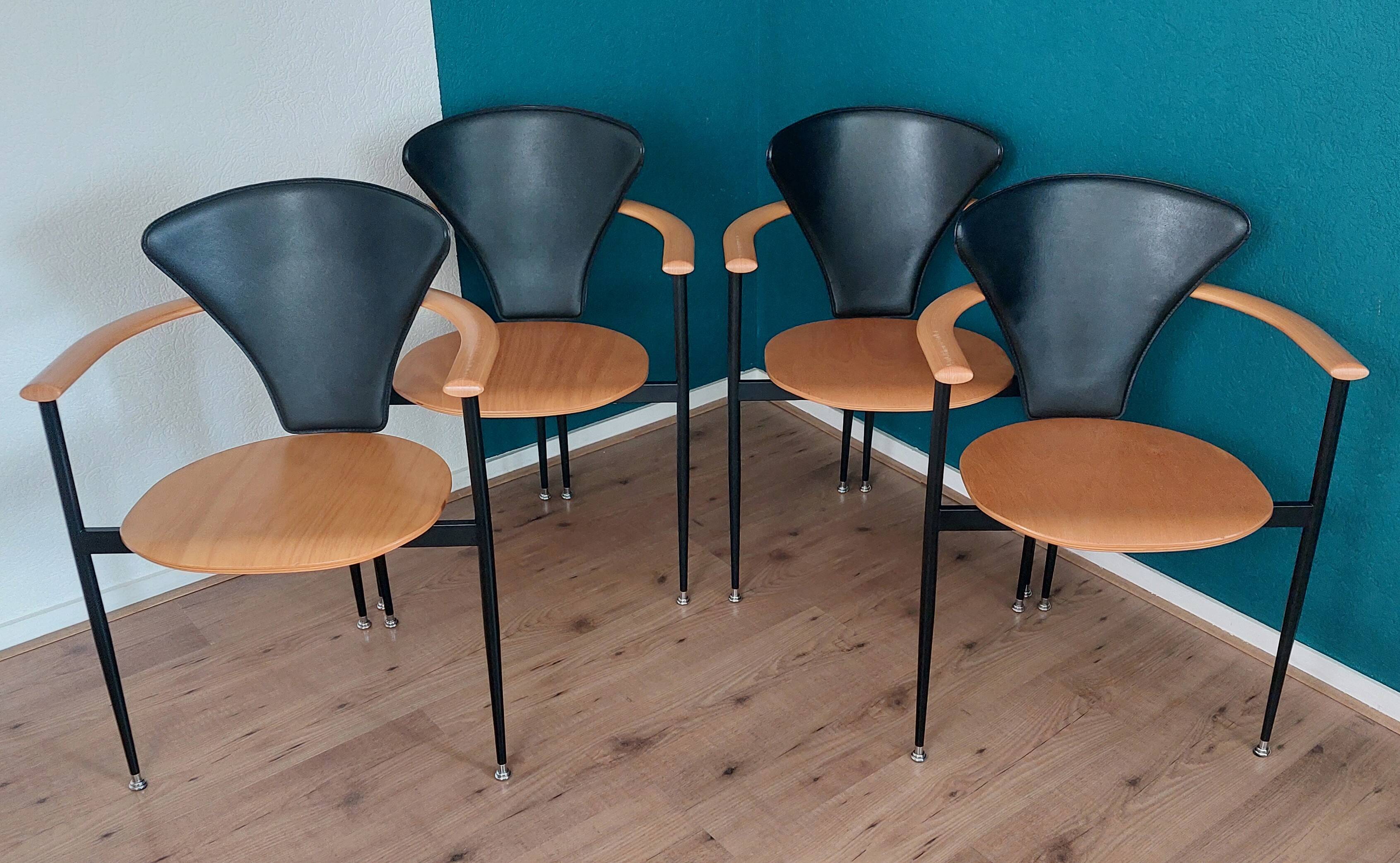 Set of 4 Postmodern Dining Chairs, 1980's.