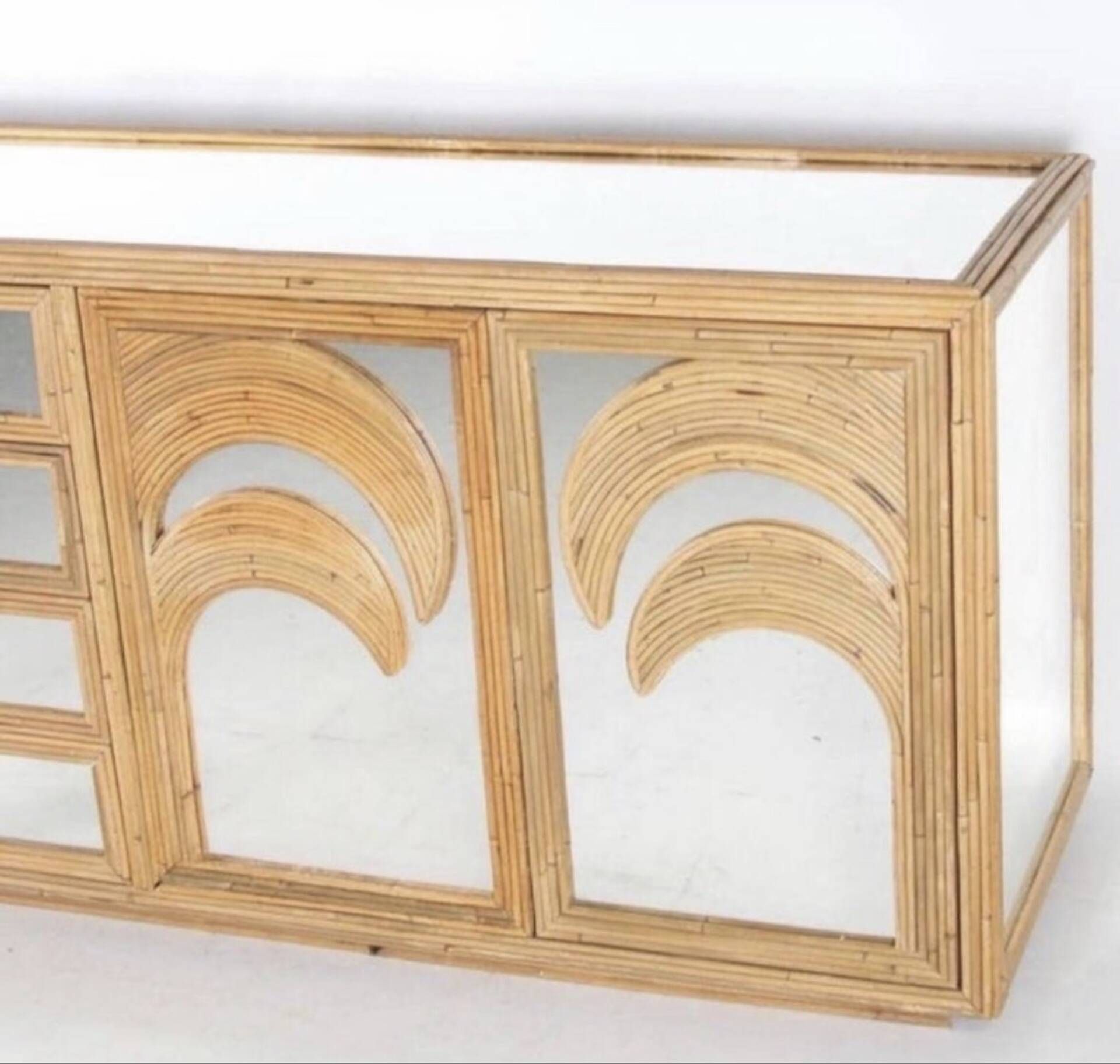Enfilade « palmes » en rotin et miroirs 