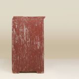 Rustic Parisian cabinet in pine wood with old burgundy paint layers, ca. 18