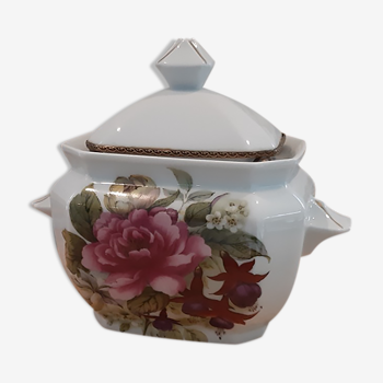 Vintage sugar bowl floral decoration Limoges porcelain