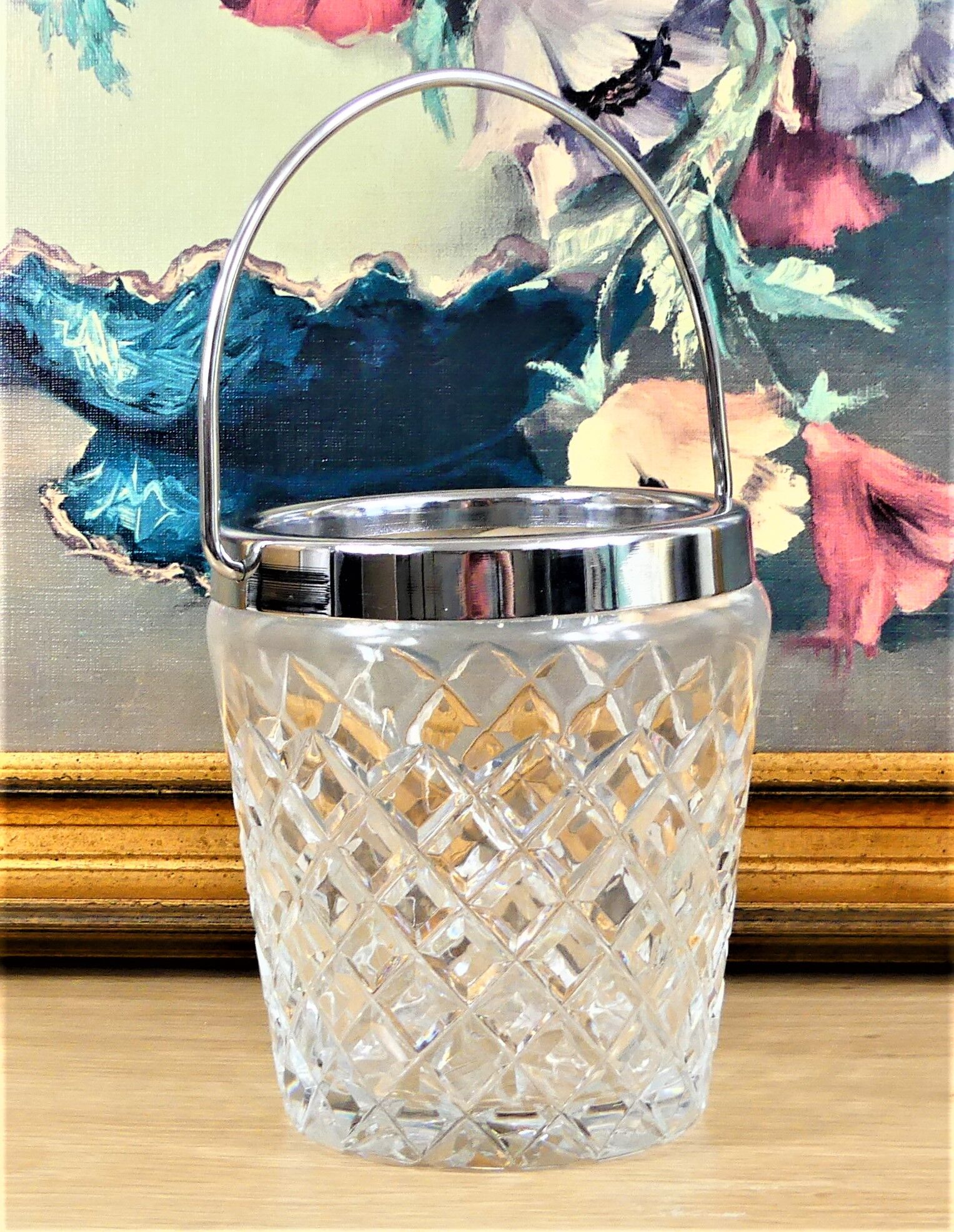 Crystal and metal ice cube bucket - vintage 50s