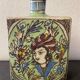 Glass ceramic bottle floral decoration and portraits Kadjar Persia xix e