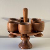 Wooden egg cups on a stand