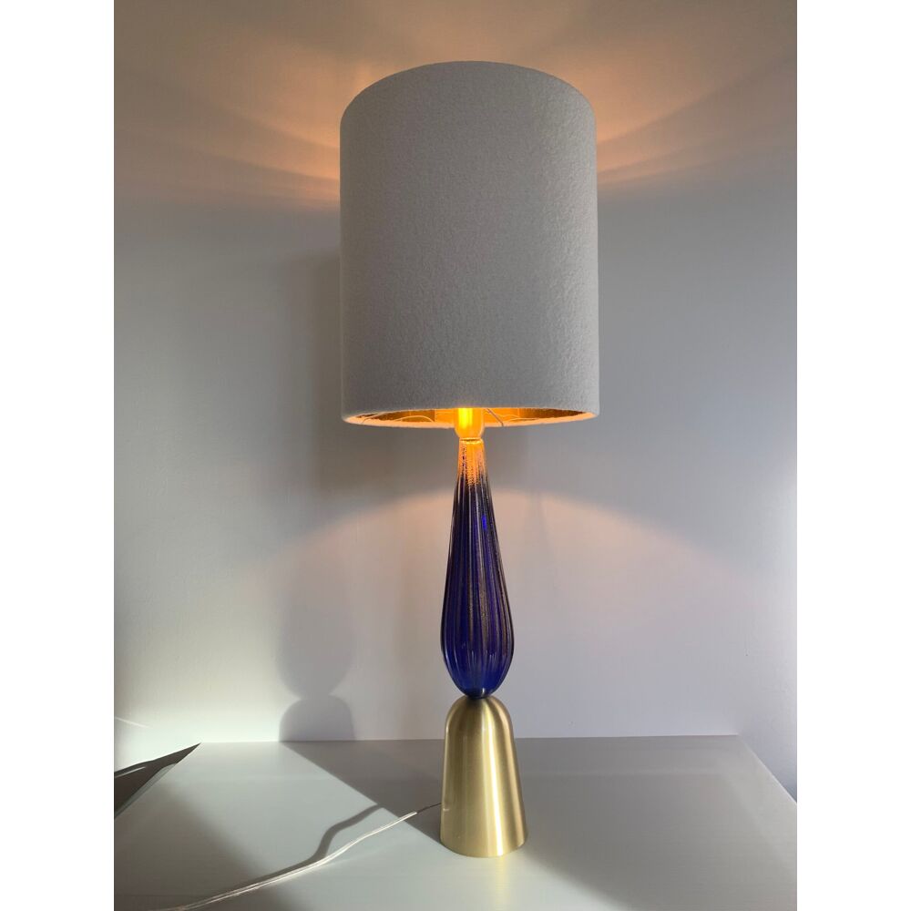 Murano glass table lamps Blu and gold with Bouclé lamp Lampshde by SimoEng
