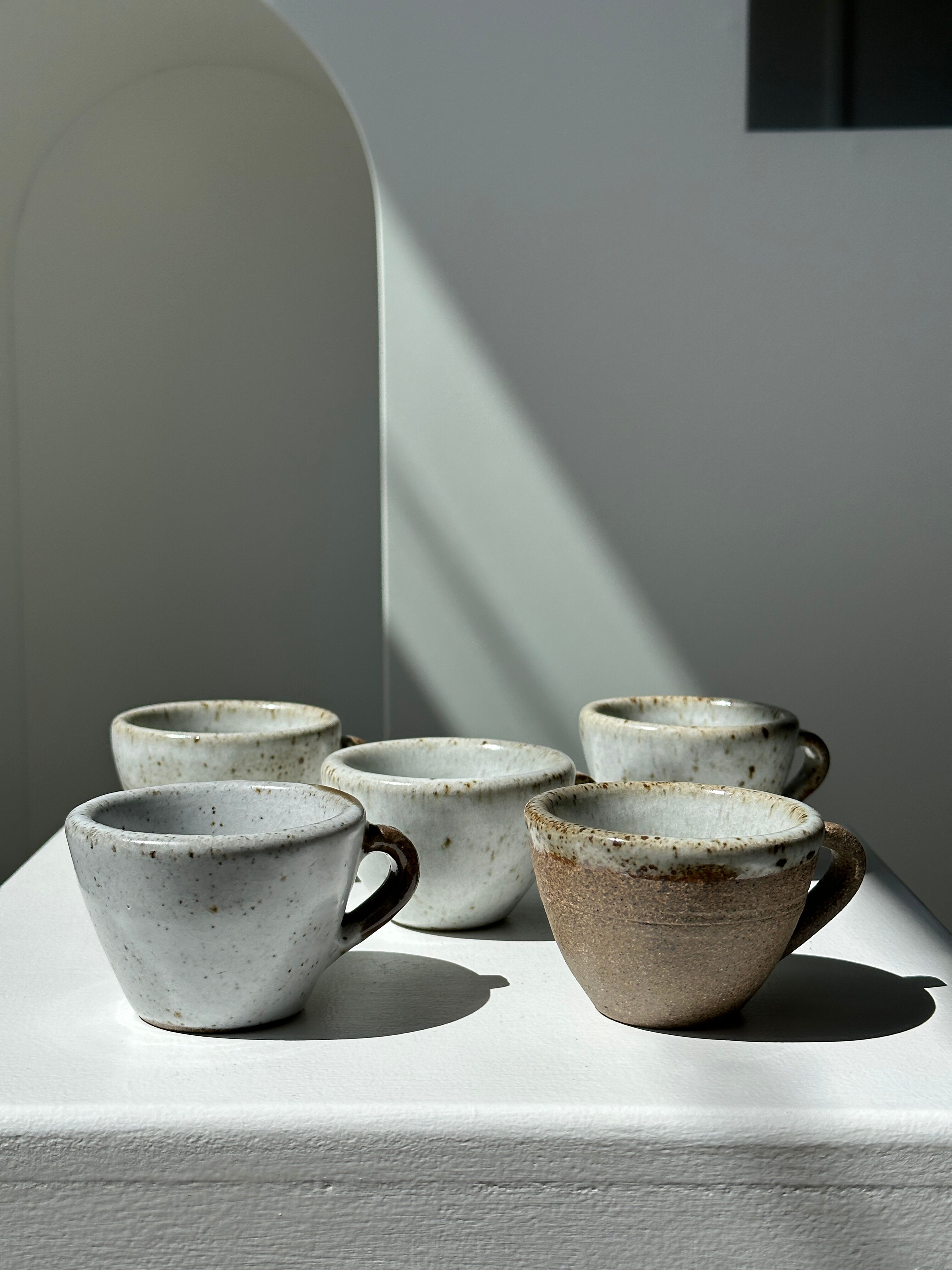 Set of 5 Indonesian ceramic handle coffee cups