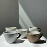 Set of 5 Indonesian ceramic handle coffee cups