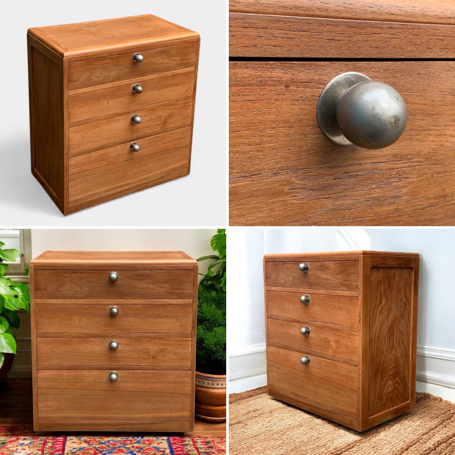 Vintage chest of drawers in solid raw wood from 1950