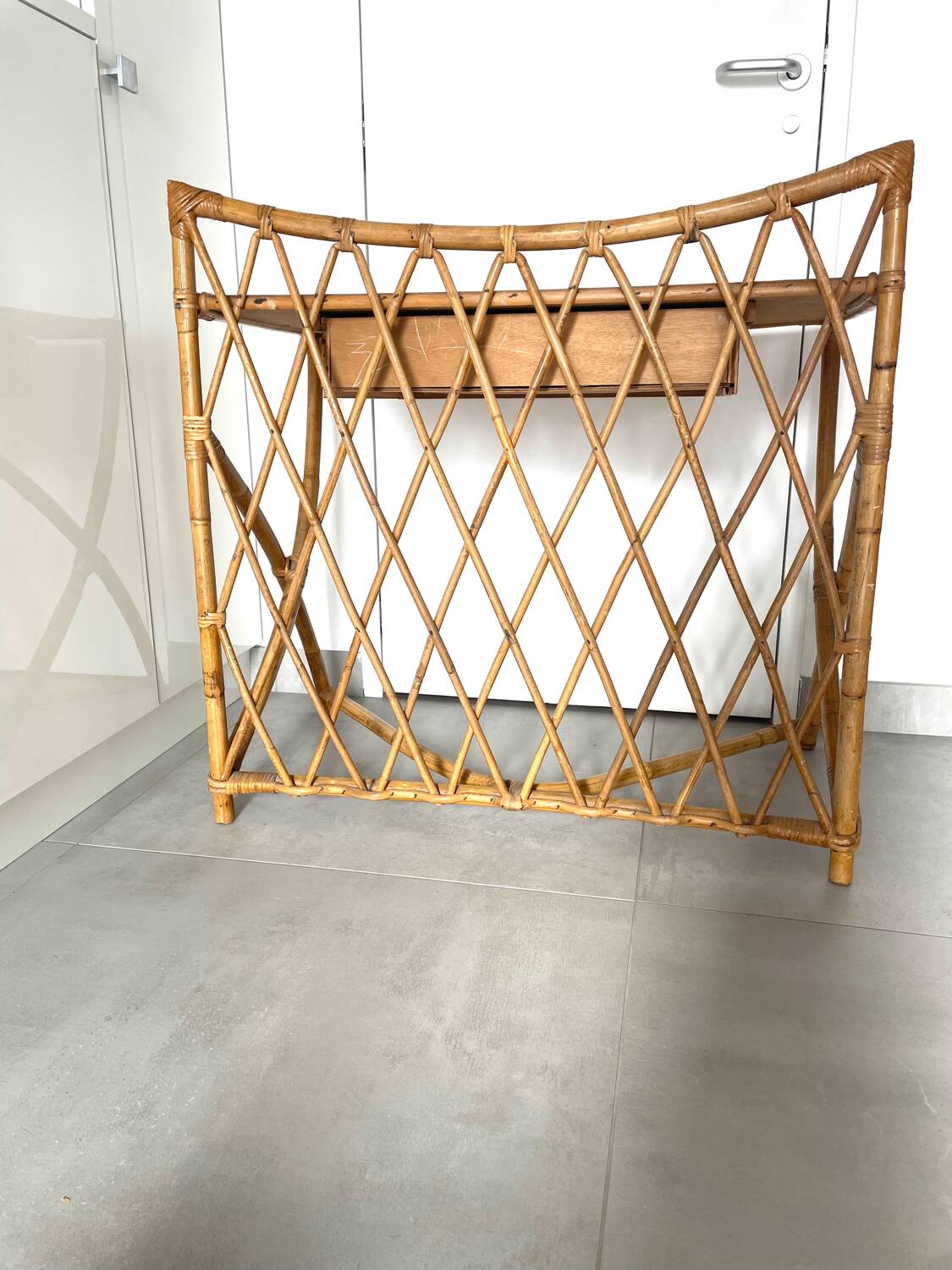 Bamboo and rattan desk and stool