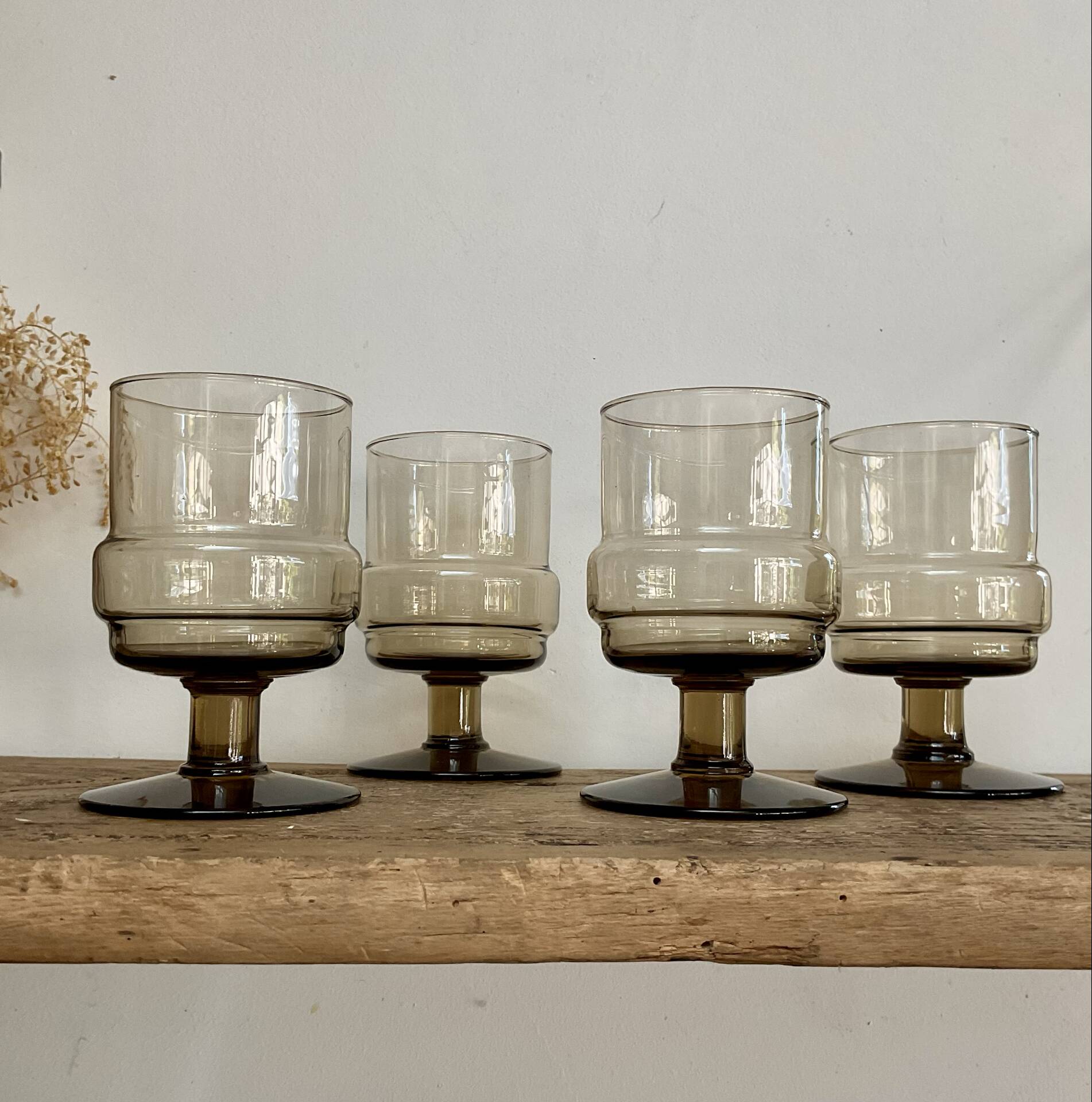 4 vintage smoked glass glasses "Willem Heesen"