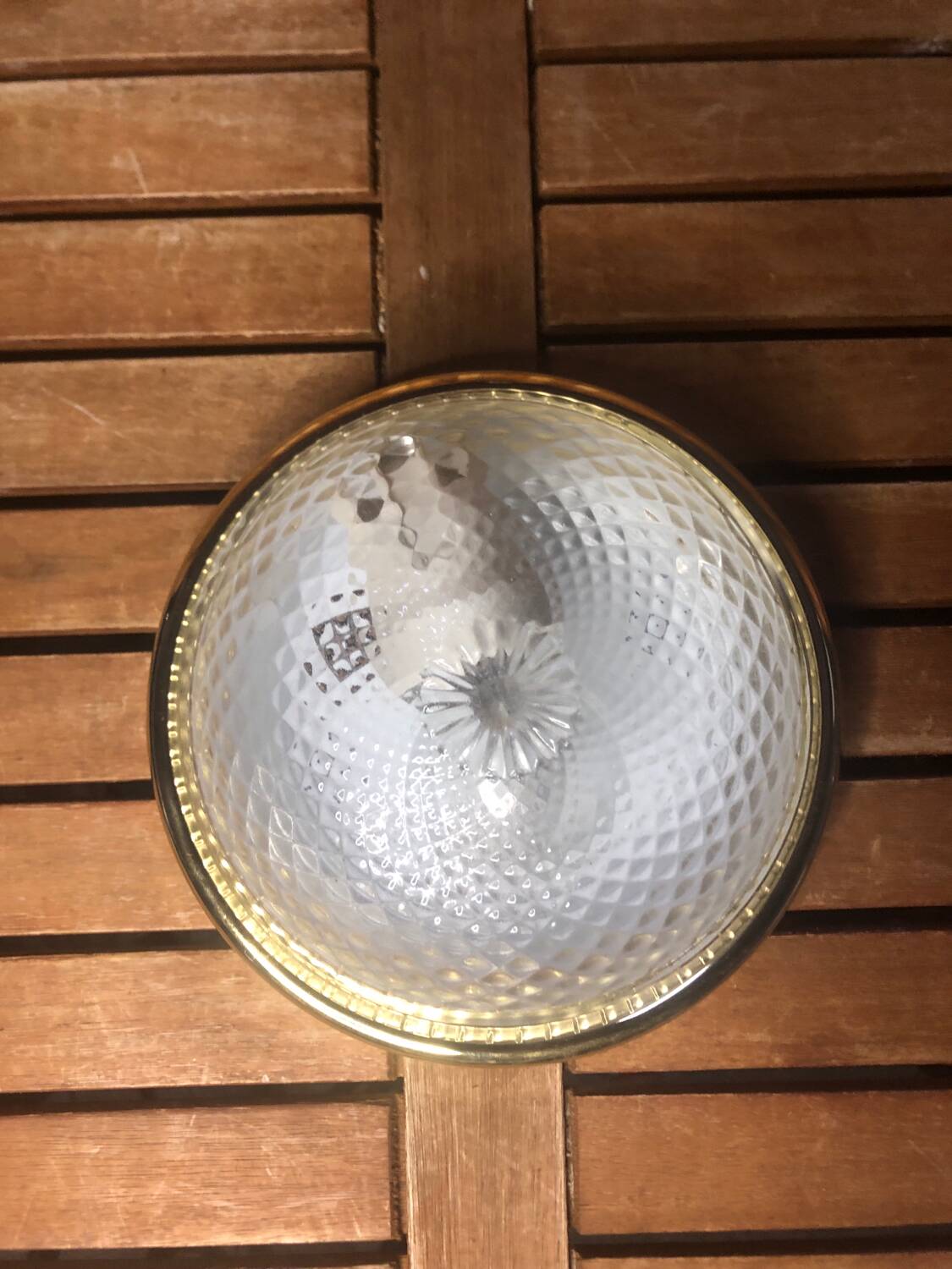 Old molded glass ceiling light + vintage gold contour