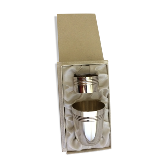 Timbale set and vintage silver metal towel round