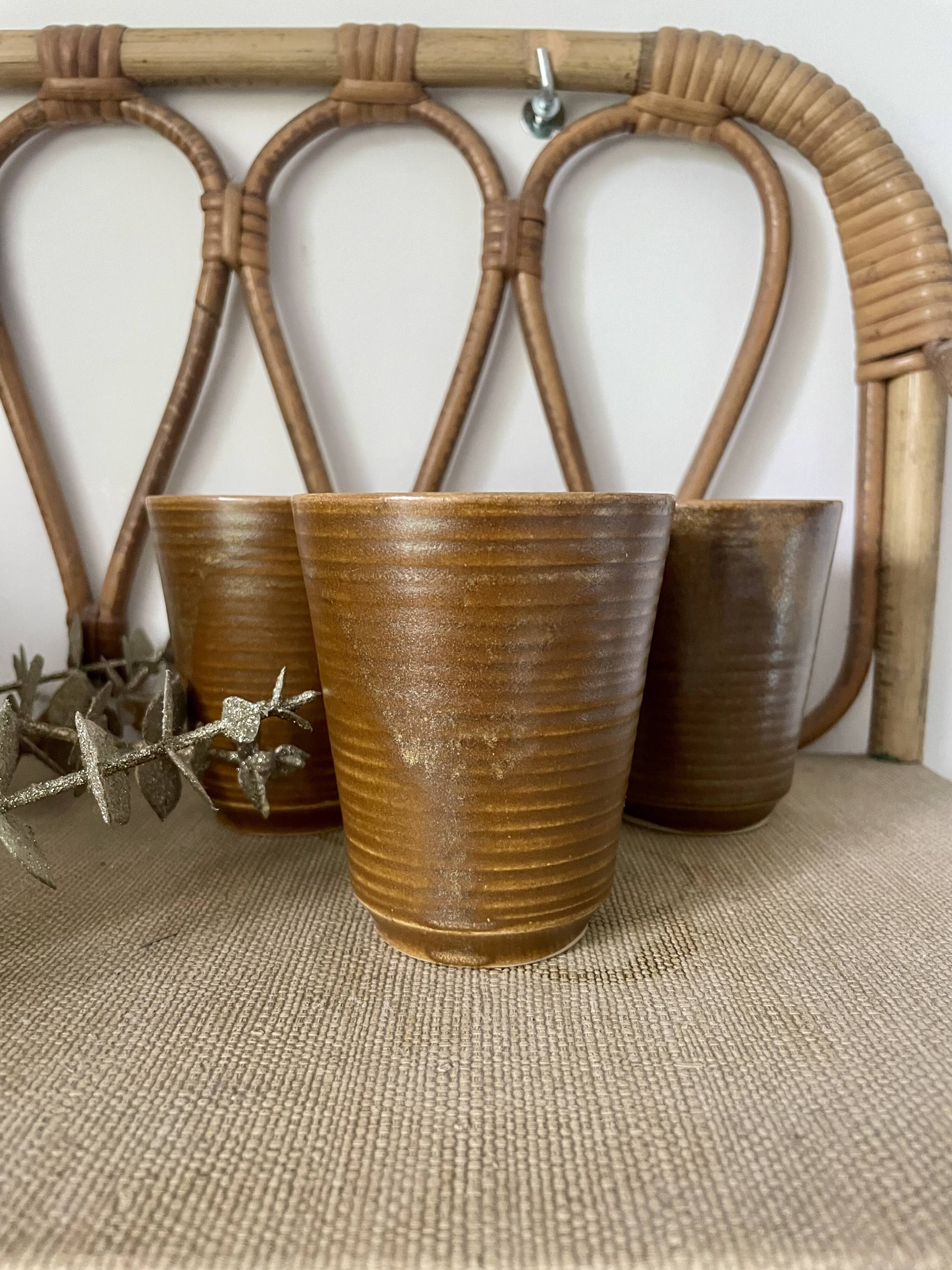 3 Digoin stoneware mugs