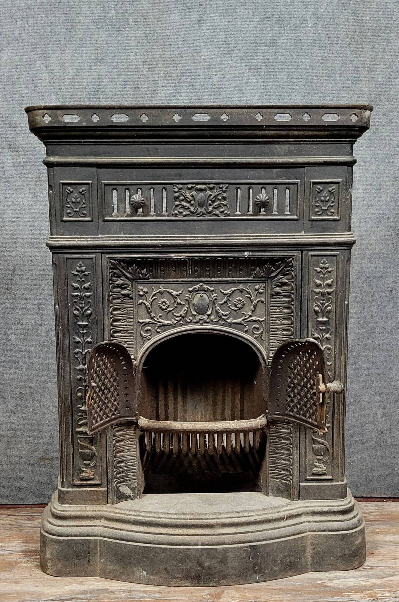Napoleon III period cast iron fireplace mantel or front circa 1880