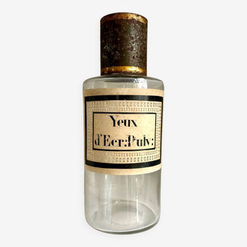 Yeux d'ecr apothecary bottle: pulv: in transparent glass and metal
