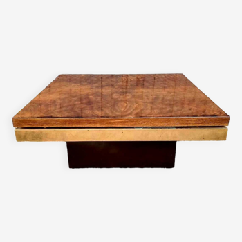 Table basse loupe d'ormes et laiton Roche Bobois