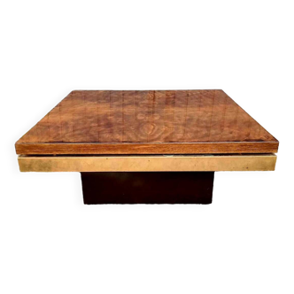 Roche Bobois elm burl and brass coffee table