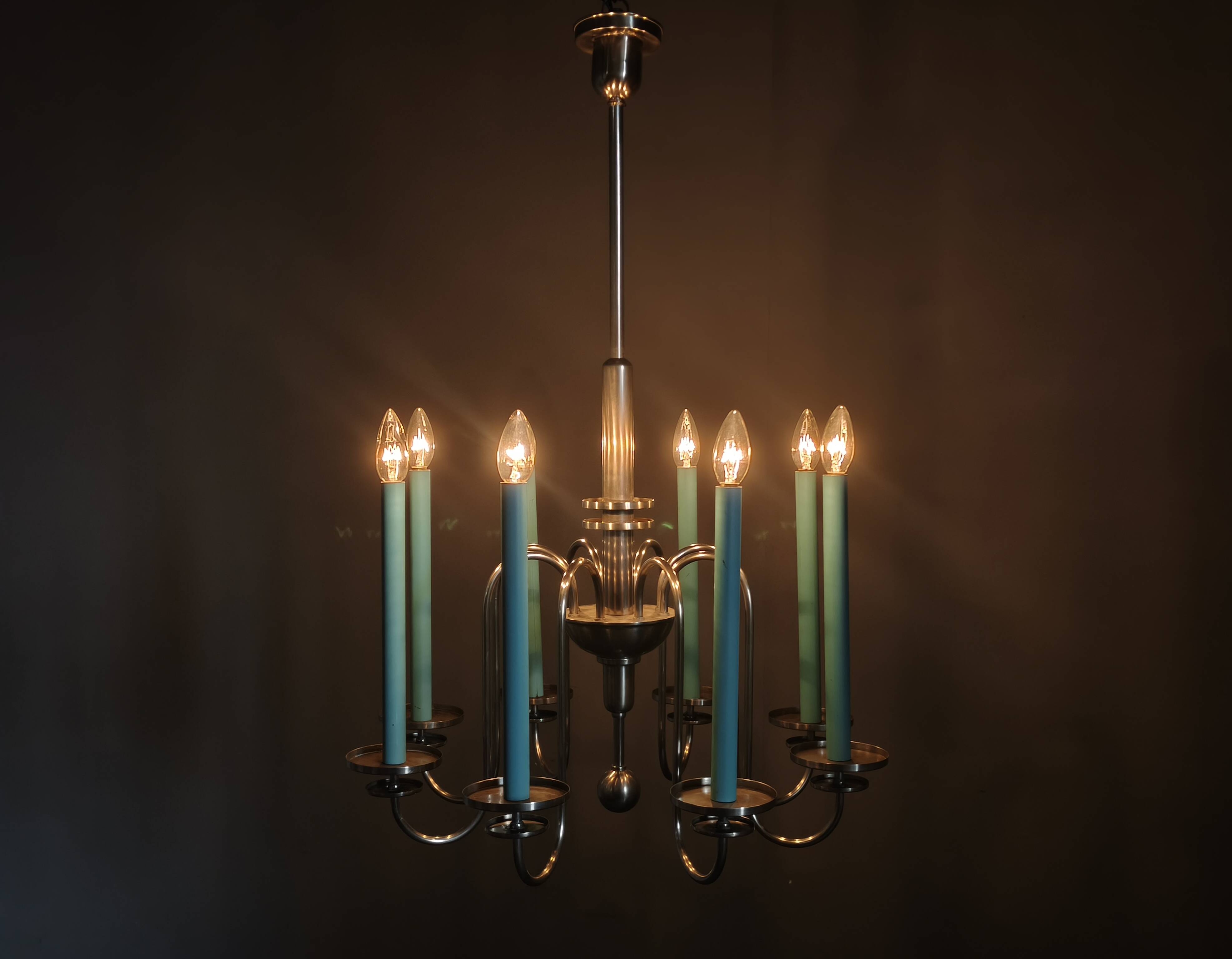Art Deco Chandelier with Matching Sconces, Czechoslovakia 1930s