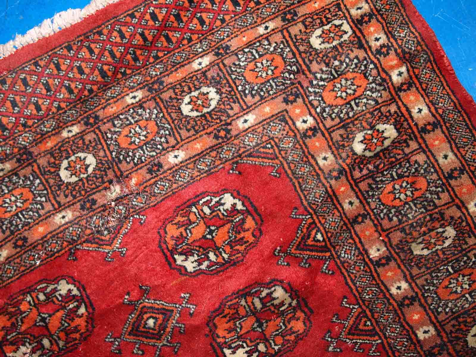 Vintage Uzbek Bukhara handmade rug 3' x 4' (94cm x 122cm) 1970s, 1C756