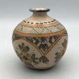 Vintage vase shaped terracotta ball with handheld paint decoration polychrome signed