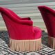 2 antique toad armchairs in red velvet