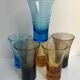 Set of 6 colored and engraved design shot glasses 60s-70s