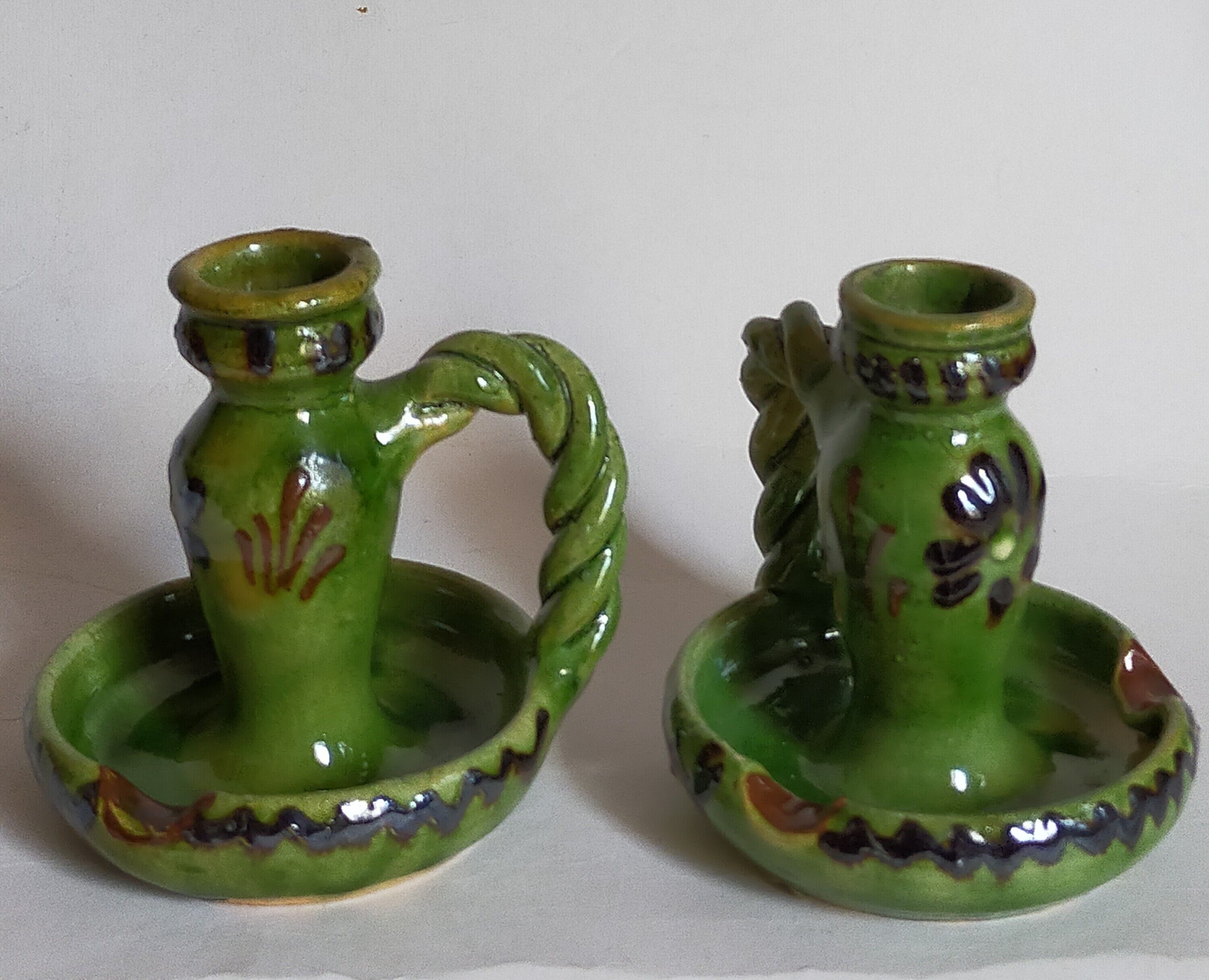 Duo of vintage potter's ceramic candle holders Regional Folk Art